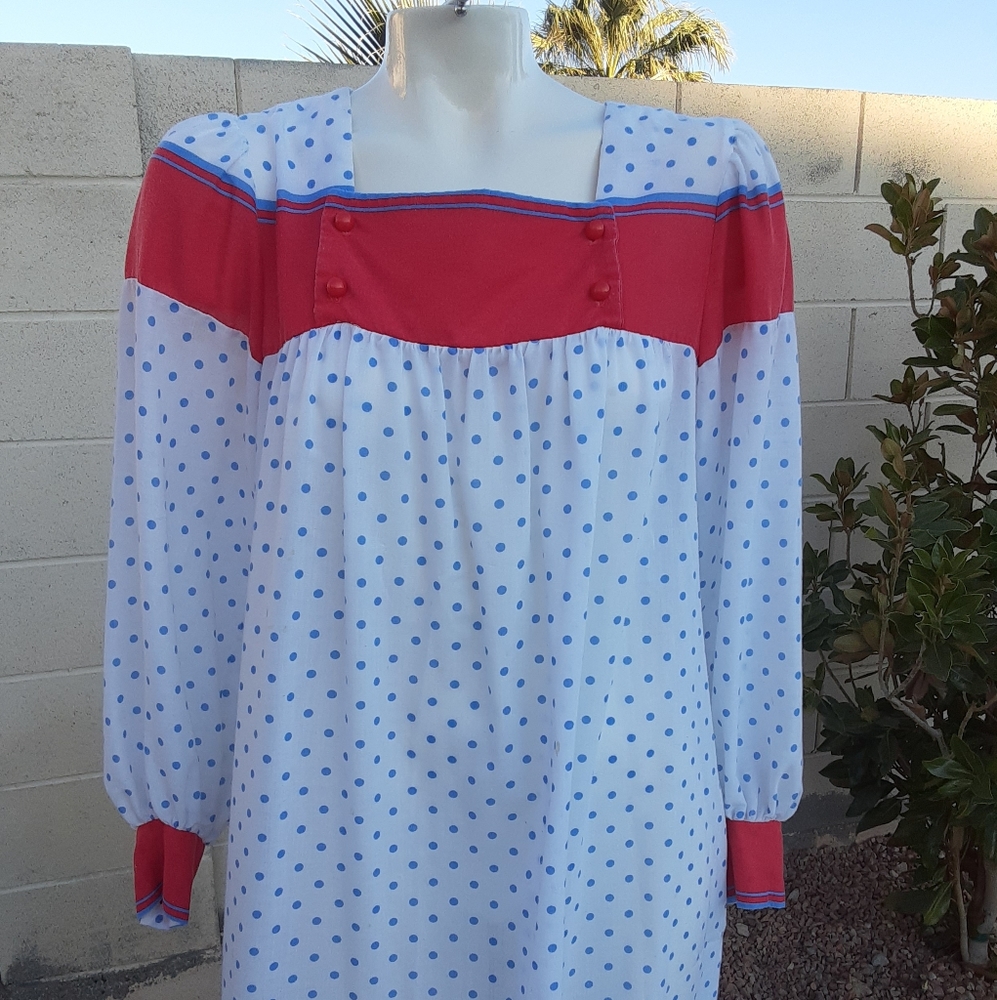 Vintage Christian Dior Loungewear Sleepgown Polka Dot Cotton